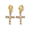 Brass Pave Clear Cubic Zirconia European Dangle Charms, Cross Large Hole Pendants, Long-Lasting Plated, Cadmium Free & Lead Free, Rack Plating, Real 18K Gold Plated, 23mm, Hole: 4mm