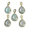Natural Amazonite Faceted Teardrop Pendants, Rack Plating Brass Micro Pave Clear Cubic Zirconia Charms, Golden, 27x20x6.5mm, Hole: 6.5x4.5mm
