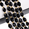 Natural Black Obsidian Beads Strands, Faceted, Oval, with Seed Beads, 8~9x6~8mm, Hole: 1~1.2mm, about 36~38pcs/strand, 14.96~15.35 inch(38~39cm)