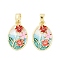 Brass Micro Pave Clear Cubic Zirconia Pendants, Flower, with Enamel, Cadmium Free & Lead Free, Real 18K Gold Plated, 22x14x3mm, Hole: 5.5x3mm