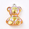 Resin Pendants, with Iron Loop, for DIY Earring Making, Bear, with Glitter Powder, AB Color, Orange, 26x18.5x9mm, Hole: 2mm
