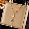 304 Stainless Steel Cubic Zirconia Pendant Necklaces, with Shell, Golden, Butterfly, 14.96 inch(38cm)