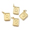 Brass Pendants, Rectangle with Playing Card, Cadmium Free & Lead Free, Rack Plating, Long-Lasting Plated, with Jump Ring, Real 18K Gold Plated, 15.5x12.5x2.5mm, Hole: 3.5mm