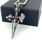 Stainless Steel Ruby Rhinestone Sword Pendant Necklaces for Women Men, Stainless Steel Color