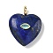 Dyed Natural Lapis Lazuli Pendants, Heart Charms with Brass Micro Pave Cubic Zirconia Findings, Real 18K Gold Plated, Long-Lasting Plated, Rack Plating, 31x25x10mm, Hole: 4mm