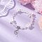 Natural Quartz Crystal Round Beaded Charm Bracelets, Moon with Angel, with Resin Bead & Alloy Pendants, Inner Diameter: 2-1/4 inch(5.55cm)