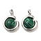 Synthetic Malachite Pendants, with Brass Findings, Flat Round Charms, Platinum, 19x16.5x7mm, Hole: 4.5x3mm