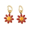 Brass Enamel Charms, Flower Charm, with Jump Ring, Lead Free & Cadmium Free, Long-Lasting Plated, Rack Plating, Real 18K Gold Plated, Red, 10x7.5x2mm, Hole: 3.4mm