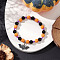 Halloween Theme Baking Painted Glass & Natural Black Onyx(Dyed & Heated) Round Beaded Stretch Bracelets, Alloy Black Enamel Bat Charm Bracelets for Women, Platinum, Colorful, Inner Diameter: 2-1/4 inch(5.6cm), Bat: 13.5x25.5x1.5mm