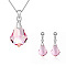 Teardrop Alloy with Glass Pendant Necklace & Stud Dangle Earring, Platinum, Faceted, Pearl Pink, 400mm