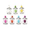 7Pcs 7 Colors Round Cross Dyed Synthetic Turquoise Heart Angel Pendants, with Tibetan Style Alloy Wings, Antique Silver, Mixed Color, 35x20.5x6mm, Hole: 2.2mm, 1pc/color