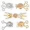 4Pcs 4 Styles Brass Box Clasps, with Spring Ring Clasps, Flat Round, Mixed Color, 22~29x11~13.5x5~5.5mm, 1pc/style