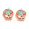 Ion Plating(IP) 304 Stainless Steel Rhinestone Pendants, with Enamel, Flower, Real 18K Gold Plated, Salmon, 24x20.5x2.5mm, Hole: 1.5~1.6mm