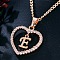 Heart Brass Micro Pave Clear Cubic Zirconia Pendant Necklaces, Rose Gold, Letter E, 17.72 inch(45cm)