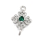 Brass Green Cubic Zirconia Clover Connector Charms, Cadmium Free & Nickel Free & Lead Free, Platinum, 15.5x10x3.5mm, Hole: 1.2mm