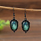 Zinc Alloy Glass Dangle Earrings, Oval, Black, Ghost, 50x15mm