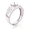 Rhodium Plated 925 Sterling Silver Micro Pave Cubic Zirconia Engagement Solitaire Adjustable Ring Settings, Prong Ring Components, Platinum, Tray: 3.4mm Inner Diameter: 18mm
