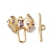 Brass Toggle Clasp, with Glass, Bowknot, Golden, Lilac, 18.5x18x5mm, Bar: 4.5x20x1.5mm, Hole: 1mm