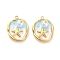 304 Stainless Steel Enamel Pendants, with Glitter Powder and ABS Imitation Pearl, Flat Round with Starfish, Ion Plating(IP), Real 18K Gold Plated, Light Blue, 23.5x18x8mm, Hole: 1.8mm