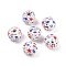 Independence Day Theme Wood European Beads, Printed Large Hole Beads, Round, White, 15.5~6mm, Hole: 4mm