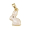 Brass Micro Pave Cubic Zirconia Pendants, Rabbit, with Enamel, Cadmium Free & Lead Free, Real 18K Gold Plated, White, 19.5x11.5x2.5mm, Hole: 2.5mm