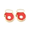 Christmas Brass Enamel Beads, Lead Free & Cadmium Free, Long-Lasting Plated, Real 18K Gold Plated, Rack Plating, Gloves, 14.5x12.5x5mm, Hole: 2mm