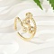 Brass Micro Pave Cubic Zirconia Cuff Rings, Bowknot Open Rings, Real 18K Gold Plated, Inner Diameter: 17mm