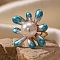 304 Stainless Steel Open Cuff Rings for Women, Flower, with ABS Imitation Pearl, Golden, Flower: 32x31.5mm, Adjustable
