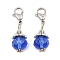 Glass Pendants, with 304 Stainless Steel Lobster Claw Clasps and Alloy Findings, Cornflower Blue, 30mm, Beads: 10mm, Clasps: 12x7x3.5mm.