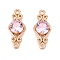 Brass Pave Faceted Glass Connector Charms, Chinese Knot Links, Golden, Pearl Pink, 15.5x6.5x3.5mm, Hole: 1mm