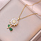 Sunflower Brass Pave Clear and Green Cubic Zirconia Pendant Necklaces, Golden, 15.75 inch(40cm)