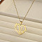 201 Stainless Steel Flower Heart Initial Pendant Necklaces for Women, Golden, Letter V, 17.72~20.08 inch(45~51cm)