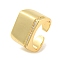 Brass Micro Pave Clear Cubic Zirconia Open Cuff Ring for Women, Real 18K Gold Plated, Rectangle, 14mm, Adjustable