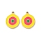 304 Stainless Steel Pendants,  with Enamel, Flat Round Charm, Real 14K Gold Plated, Yellow, 17x13x1.4mm, Hole: 1.4mm