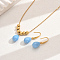 Real 18K Gold Plated Fashionable Imitation Pearls Teardrop Necklace & Earrings Set, 201 Stainless Steel Jewelry Set for Women, Light Sky Blue