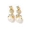 Brass Micro Pave Cubic Zirconia and ABS Imitation Pearl Pendants, Cadmium Free & Lead Free, Long-Lasting Plated, Real 18K Gold Plated, 19.5x9x8mm, Hole: 4x3.5mm