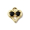 Brass Micro Pave Cubic Zirconia Pendants, Heart Charms, Rack Plating, Long-Lasting Plated, Cadmium Free & Lead Free, Real 18K Gold Plated, Black, 10.5x10x2.5mm, Hole: 1.5mm