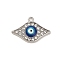 Alloy Enamel Pendants, with Rhinestone, Long-Lasting Plated, Evil Eye Charm, Platinum, 14x21x3.5mm, Hole: 1.5mm