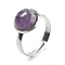 Half Round Natural Amethyst Finger Rings, 304 Stainless Steel Adjustable Rings for Women, Round Cabochons: 10mm, US Size 6(16.5mm), 3mm