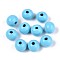 Spray Painted Round Natural Schima Wood Beads, Sky Blue, 8~8.5x6.8mm, Hole: 1.8~2mm