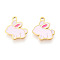 304 Stainless Steel Enamel Charms, Rabbit Charm, Ion Plating(IP), Real 14K Gold Plated, Lavender, 11.9x10.2x0.9mm, Hole: 1mm