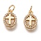 Brass Micro Pave Clear Cubic Zirconia Charms, Long-Lasting Plated, with Jump Ring, Oval with Cross, Golden, 12x8x2mm, Jump Ring: 5x1mm, 3mm Inner Diameter