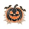 Halloween Enamel Pins, Alloy Lapel Pins for Backpack Clothes, Pumpkin with Bat & Spider Web, 34x37.5mm