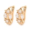 Brass Micro Pave Clear Cubic Zirconia Hoop Earrings, Oval, Light Gold, 17x8mm