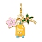 Rack Plating Brass Cubic Zirconia Summer European Dangle Charms, Enamel Luggage& Coconut Tree Large Hole Pendants, Real 18K Gold Plated, Long-Lasting Plated, Cadmium Free & Lead Free, Yellow, 34mm, Hole: 4.5mm
