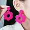 Flower with Flat Round Opaque Acrylic Dangle Stud Earrings, with Steel Pins, Platinum, Fuchsia, 59x40mm