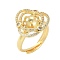 Flower Brass Micro Pave Cubic Zirconia Adjustable Ring Settings, for Half Drilled Beads, Rack Plating, Long-Lasting Plated, Lead Free & Cadmium Free, Golden, Inner Diameter: 17.2mm, Tray: 17x17.5mm, Pin: 3x0.8mm