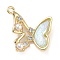 Alloy Glass Rhinestone Pendants, with Resin Pearl, Golden, Light Blue, Butterfly, 21x21.5x6mm, Hole: 1.6mm