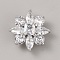 1-Hole Zinc Alloy Shank Buttons, with Cubic Zirconia, Flower, Platinum, 15mm, Hole: 7mm