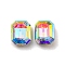 Glass Rhinestone Cabochons, Point Back & Back Plated, Faceted, Rectangle, Aquamarine AB, 10x8x4mm